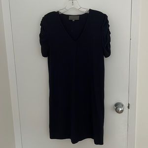Anthropologie navy shift dress, size small, ruffle sleeves